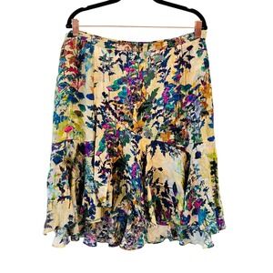 Peruvian Connection Womens‎ Floral Skirt Size 14 Ruffle Hem Silk Blend Boho Midi